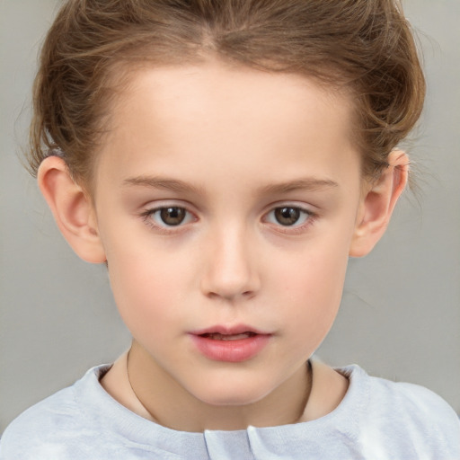 Neutral white child female with short  brown hair and brown eyes