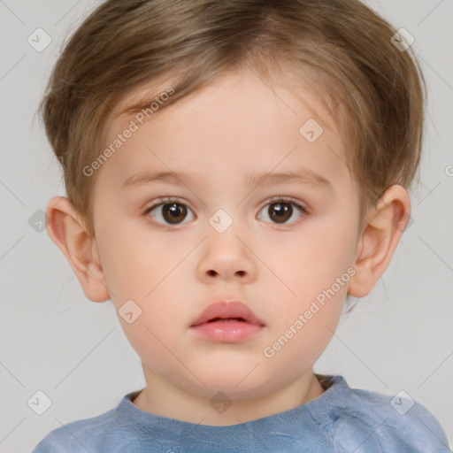 Neutral white child female with short  brown hair and brown eyes