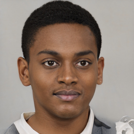 Neutral black young-adult male with short  brown hair and brown eyes