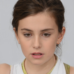 Neutral white young-adult female with short  brown hair and brown eyes