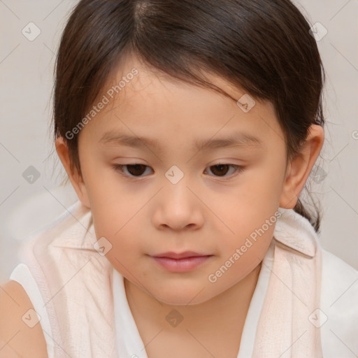 Neutral white child female with medium  brown hair and brown eyes