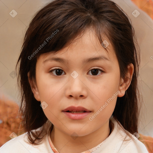 Neutral white child female with medium  brown hair and brown eyes