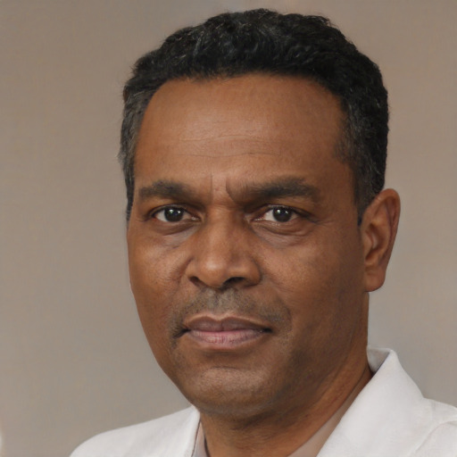 Neutral black adult male with short  black hair and brown eyes