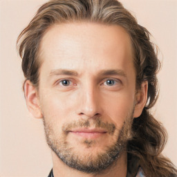 Neutral white adult male with short  brown hair and grey eyes