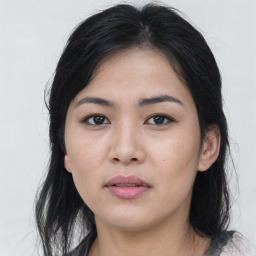 Neutral asian young-adult female with medium  brown hair and brown eyes