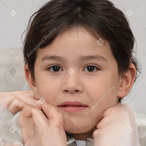 Neutral white child female with medium  brown hair and brown eyes