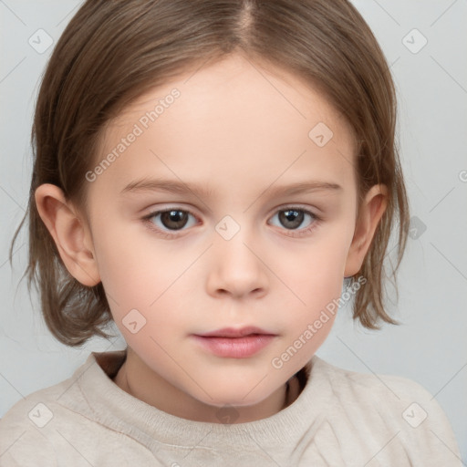 Neutral white child female with medium  brown hair and brown eyes