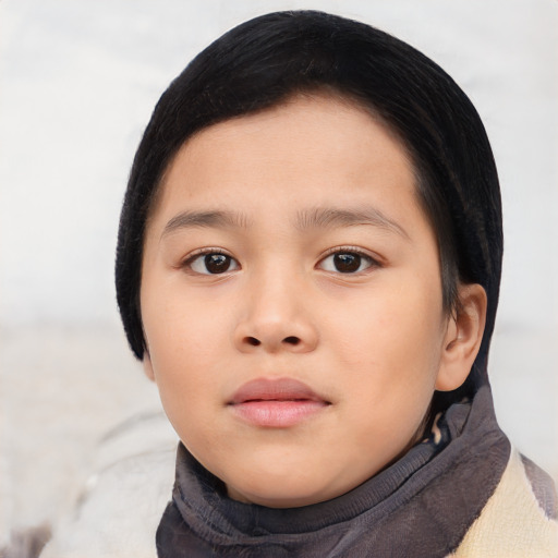 Neutral asian child female with short  brown hair and brown eyes