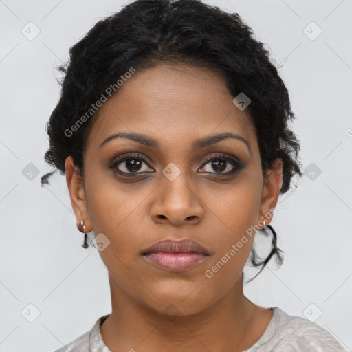 Neutral black young-adult female with short  brown hair and brown eyes