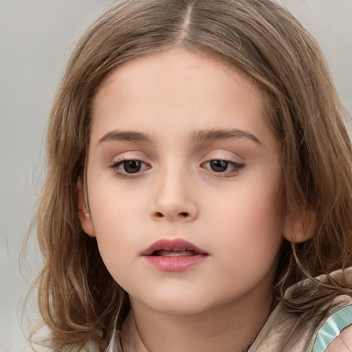 Neutral white child female with medium  brown hair and brown eyes