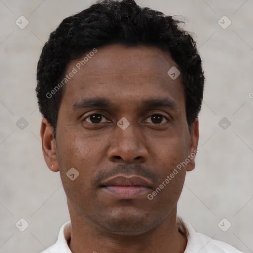 Neutral black young-adult male with short  brown hair and brown eyes