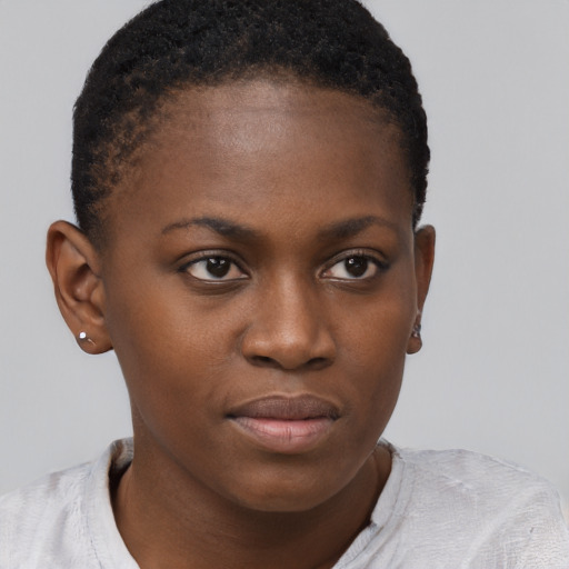 Neutral black young-adult female with short  brown hair and brown eyes