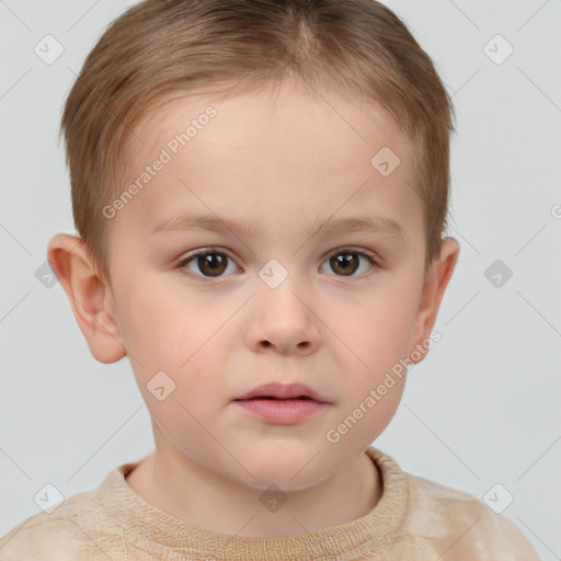 Neutral white child female with short  brown hair and brown eyes