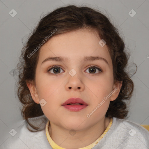 Neutral white child female with medium  brown hair and brown eyes