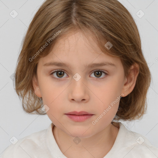 Neutral white child female with medium  brown hair and brown eyes