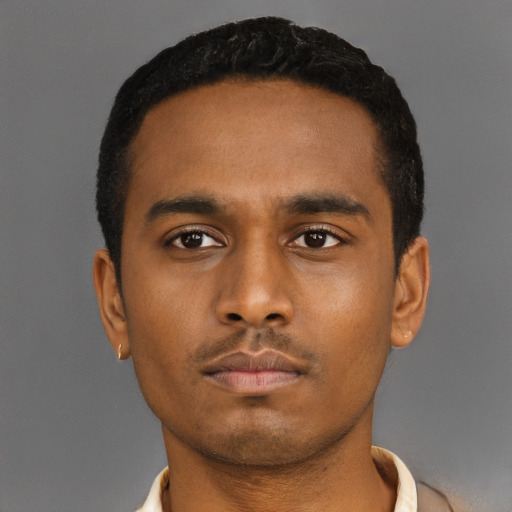 Neutral black young-adult male with short  brown hair and brown eyes