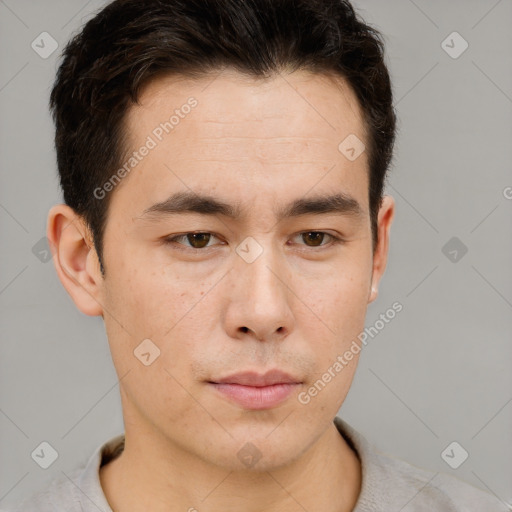 Neutral latino young-adult male with short  brown hair and brown eyes