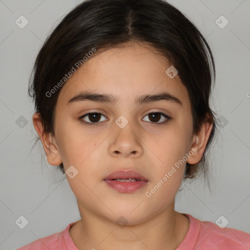 Neutral white child female with medium  brown hair and brown eyes