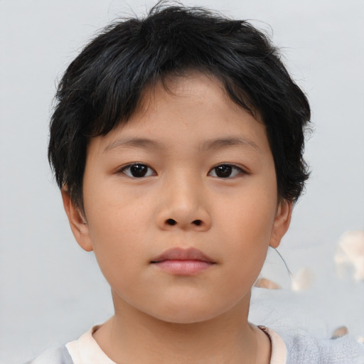 Neutral asian child female with short  brown hair and brown eyes