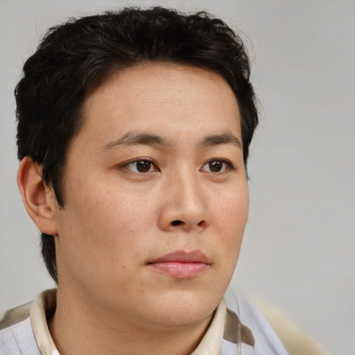 Neutral white adult male with short  brown hair and brown eyes