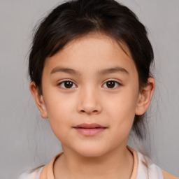 Neutral white child female with medium  brown hair and brown eyes