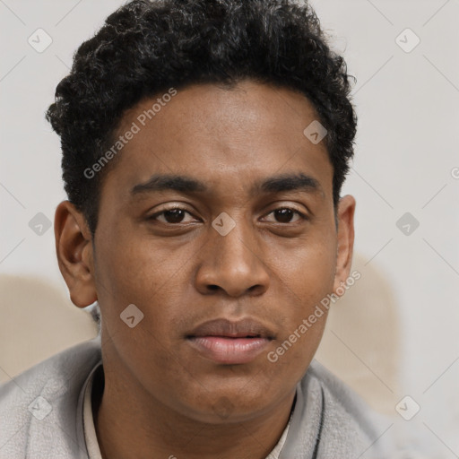 Neutral black young-adult male with short  brown hair and brown eyes
