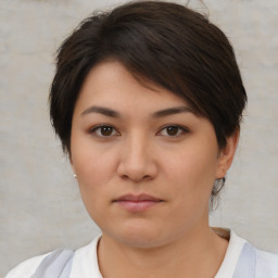 Neutral asian young-adult female with medium  brown hair and brown eyes