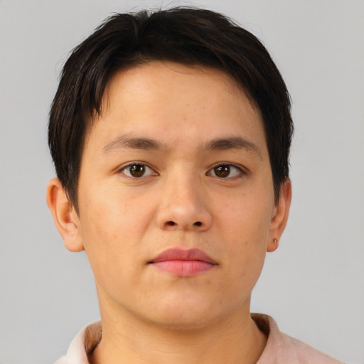 Neutral asian young-adult male with short  brown hair and brown eyes