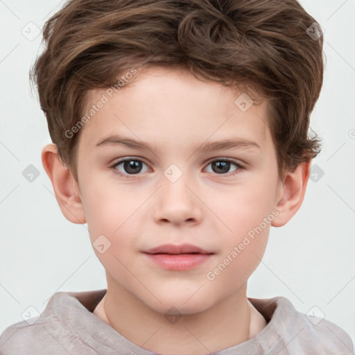 Joyful white child male with short  brown hair and brown eyes