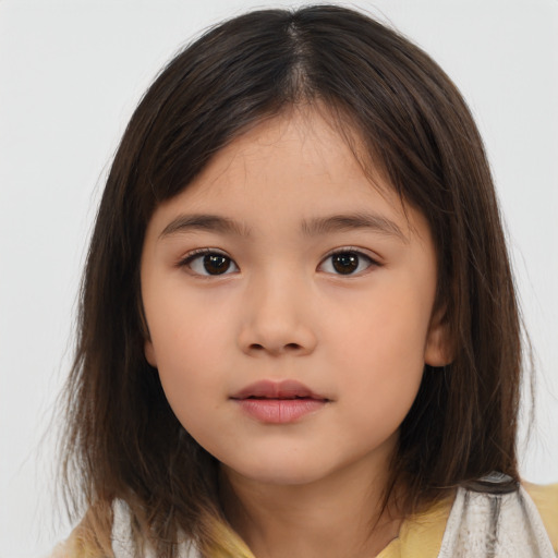 Neutral asian child female with medium  brown hair and brown eyes