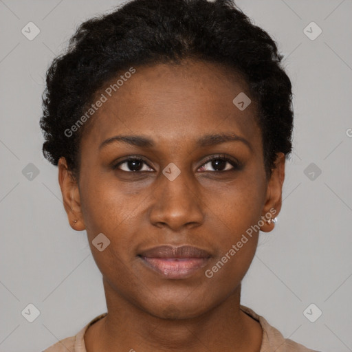 Neutral black young-adult female with short  brown hair and brown eyes