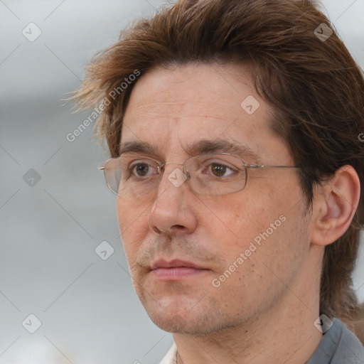 Neutral white adult male with short  brown hair and brown eyes