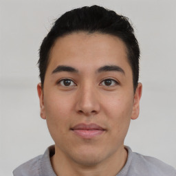 Neutral asian young-adult male with short  brown hair and brown eyes