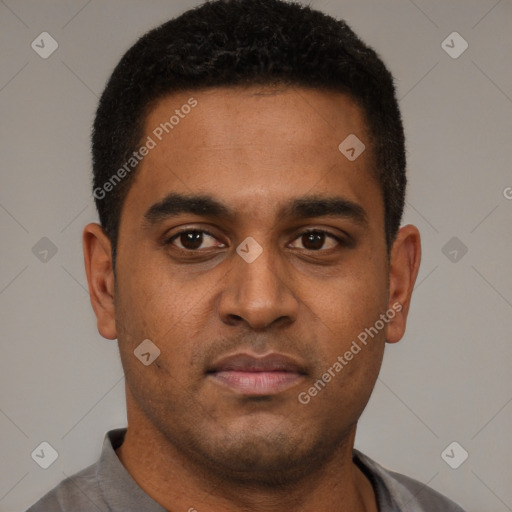 Neutral black young-adult male with short  brown hair and brown eyes