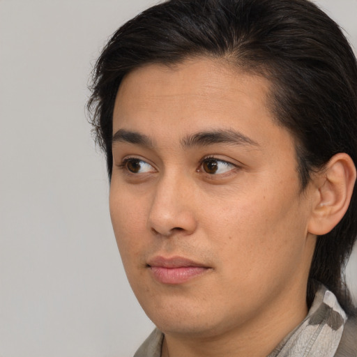 Neutral white young-adult male with medium  brown hair and brown eyes