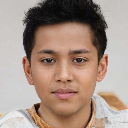 Neutral asian child male with short  brown hair and brown eyes