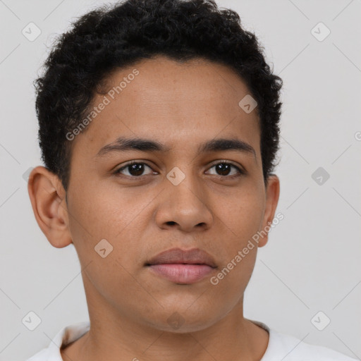 Neutral latino young-adult male with short  brown hair and brown eyes