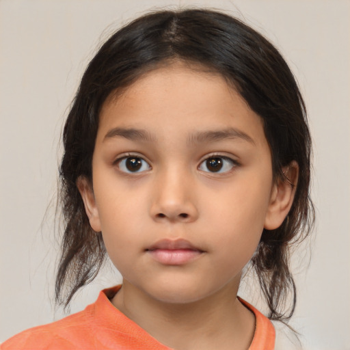 Neutral white child female with medium  brown hair and brown eyes