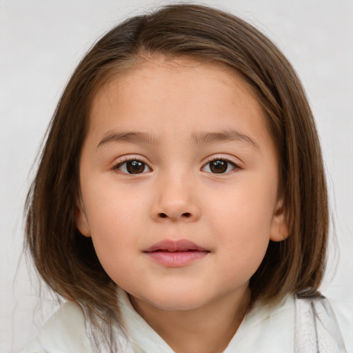 Neutral white child female with medium  brown hair and brown eyes