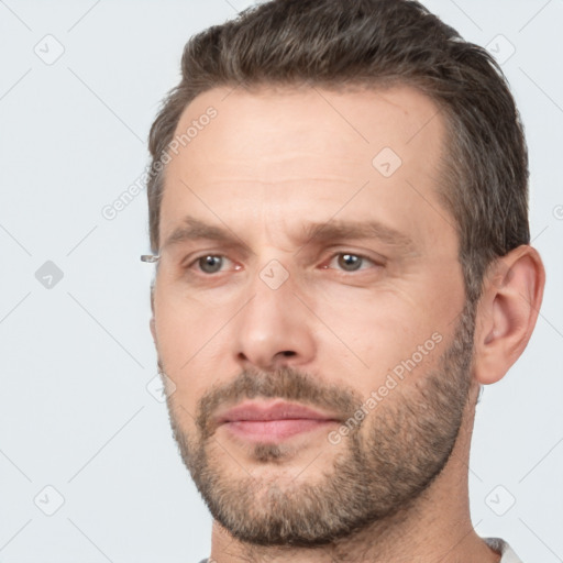 Neutral white adult male with short  brown hair and brown eyes