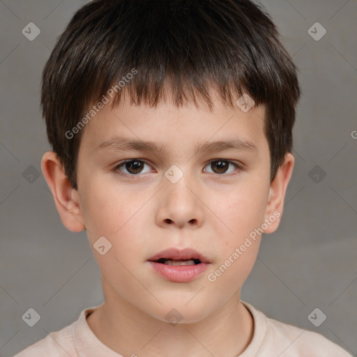 Neutral white child male with short  brown hair and brown eyes