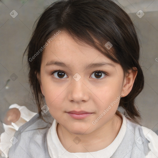 Neutral white child female with medium  brown hair and brown eyes