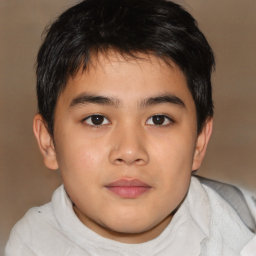 Neutral asian child male with short  brown hair and brown eyes