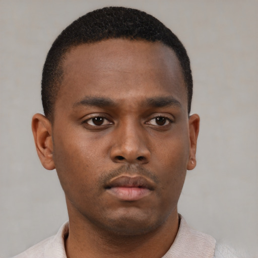 Neutral black young-adult male with short  brown hair and brown eyes