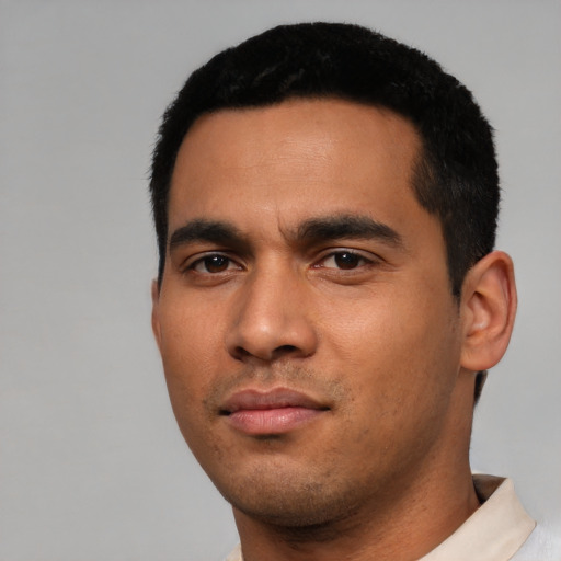 Neutral asian young-adult male with short  black hair and brown eyes