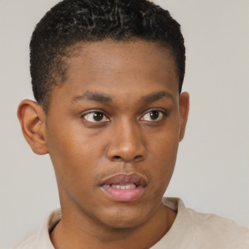 Neutral black young-adult male with short  brown hair and brown eyes