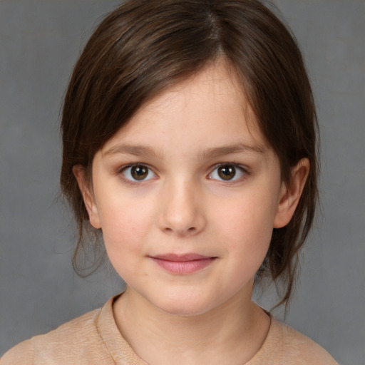 Neutral white child female with medium  brown hair and brown eyes