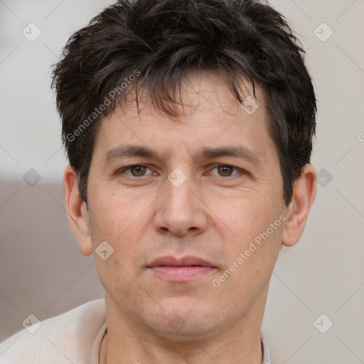 Neutral white adult male with short  brown hair and brown eyes