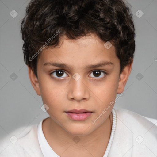 Joyful white child male with short  brown hair and brown eyes