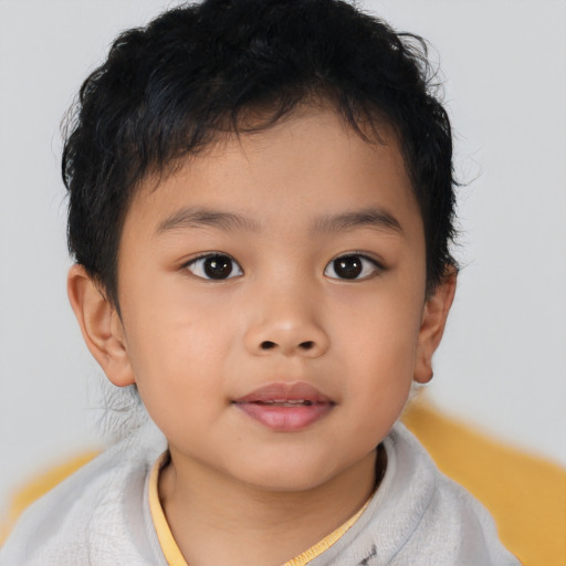 Neutral asian child female with short  brown hair and brown eyes